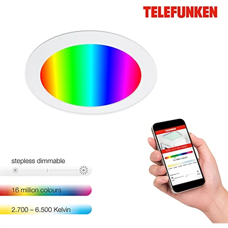 Telefunken LED-Einbauleuchte Virgo, dimmbar, RGBW-Farbwechsel, smart steuerbar, weiß, Ø 17 cm – Bild 6