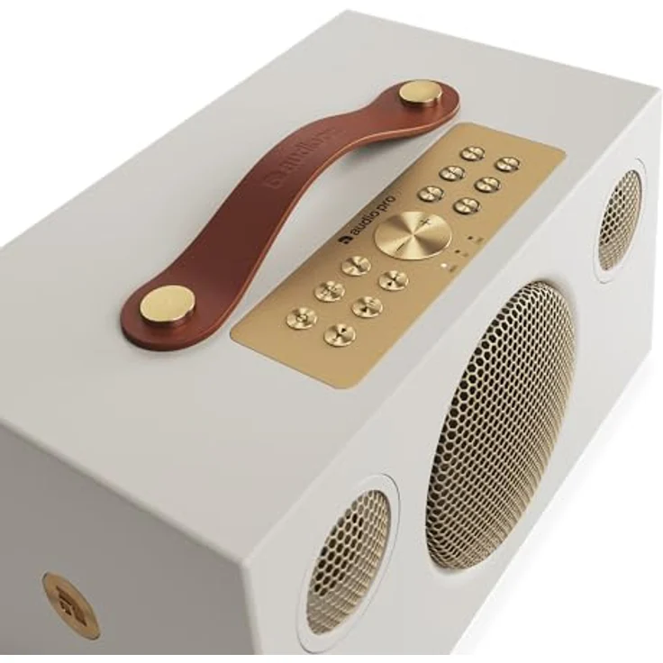 Audio Pro C5 MkII W, Streaming-Lautsprecher mit Airplay, Bluetooth, WLAN, Multiroom-System, Weiß/Braun – Bild 2