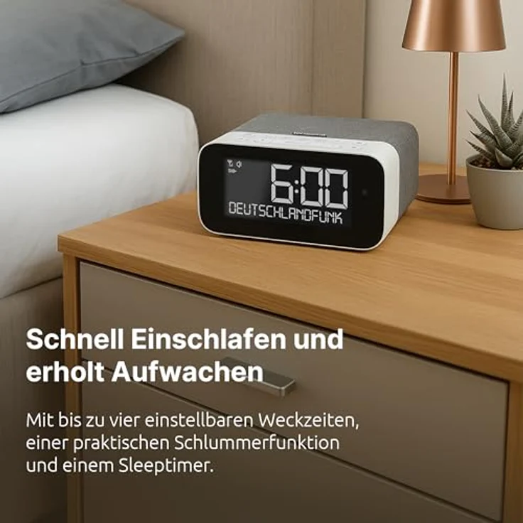 TechniSat DIGITRADIO 52 ASA, DAB+ Radiowecker mit Automatic Safety Alert, dreifacher Wecktimer, dimmbares LC Display, Bluetooth Audiostreaming, grau/weiß – Bild 4