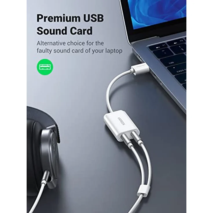 UGREEN Externe USB Soundkarte für Computer, PS5, PS4, USB Audio Stereo Adapter External Sound Card (Weiß) – Bild 2
