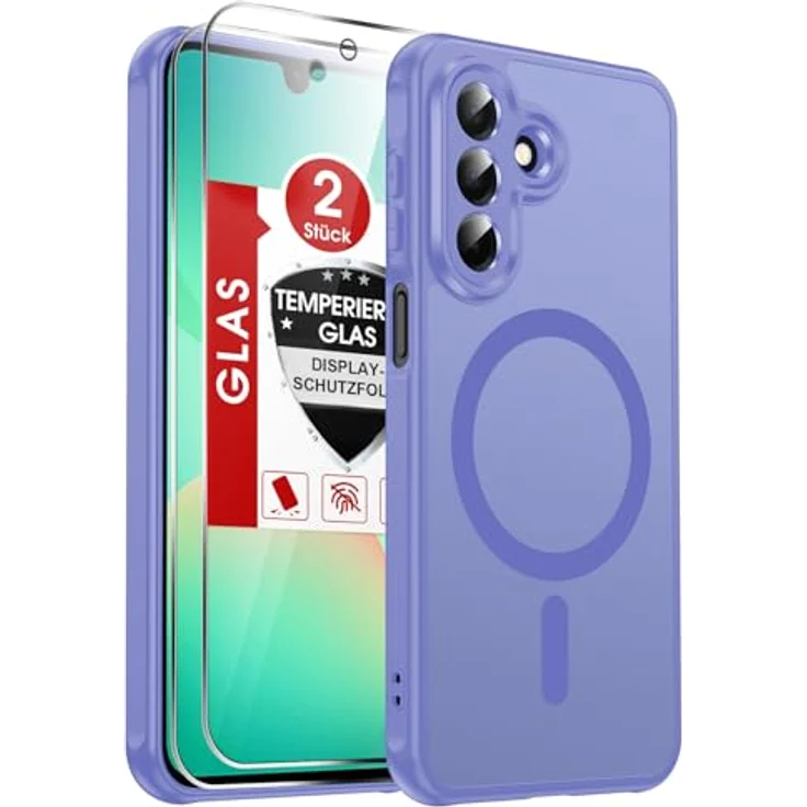 LeYi Magnetische Handyhülle für Samsung Galaxy A27 5G, Militärschutz mit mattes Durchscheinendes Case Cover, Himmelblau, 2 Stück Schutzfolie – Bild 1