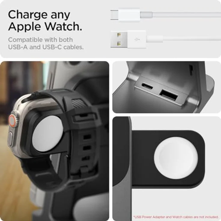 Spigen OneTap Pro 3 MagFit MagSafe Ladestation 3 in 1, 15W Kabelloses Magsafe Stand Ladegerät für iPhone 16/15/14/13/12, Apple Watch 2/3/4/5/6/7/8/9/10/SE/Ultra, AirPods 2 Pro/3/4 – Bild 5