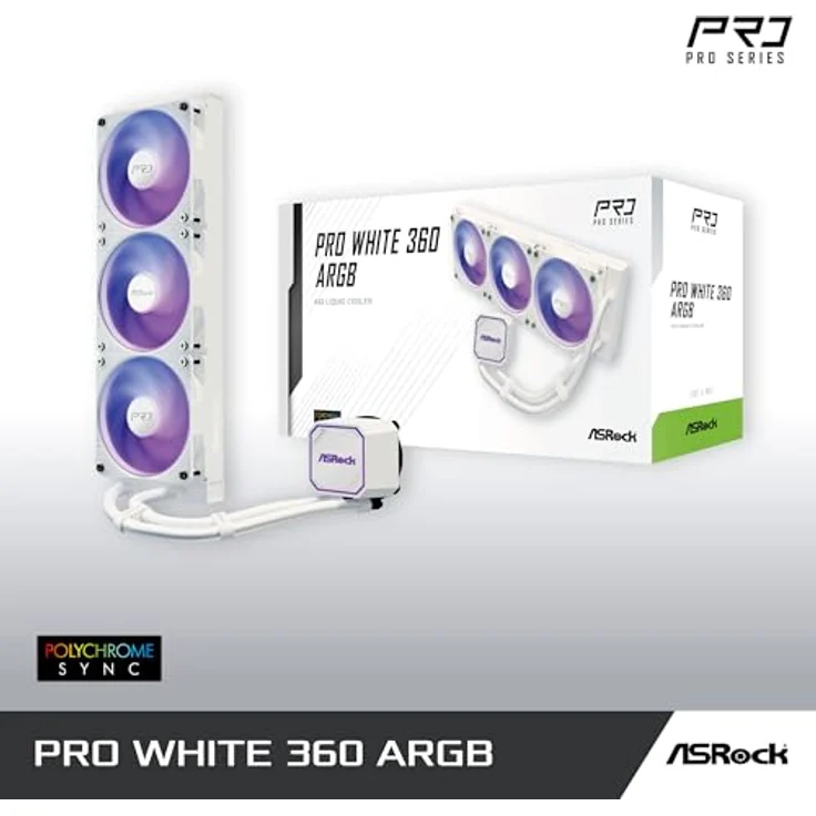 ASRock Pro 360 ARGB White, AiO-Wasserkühlung mit 360mm Radiator und 3x 120mm Lüftern, Sockel Intel LGA1851/LGA1700, Sockel AMD AM5/AM4 – Bild 8