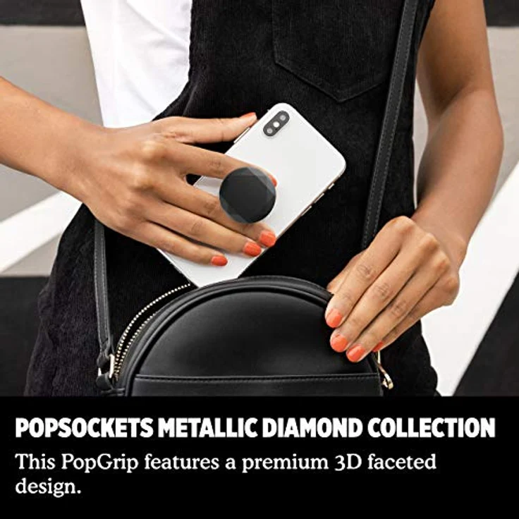 PopSockets PopGrip - Ausziehbarer Sockel und Griff für Smartphones und Tablets mit einem Austauschbarem Top - Metallic Diamond Black – Bild 5