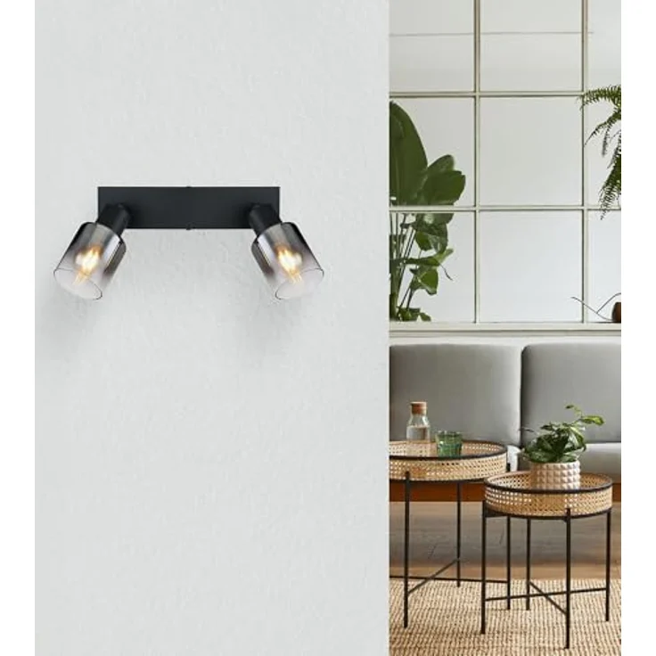 Globo Deckenleuchte Hubertus 2-flammig 54308-2, Smarte Deckenbeleuchtung mit rauch, klar und schwarz, bewegliche Spots – Bild 3