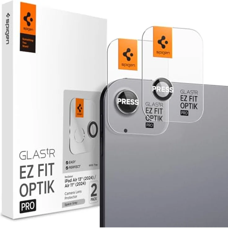 Spigen Glas.tR EZ Fit Optik Pro Kameraschutz für iPad Air 13/11 Zoll M2 (2024), 2 Stück, Space Grau, Individuelle Objektive, 9H Härte Folie – Bild 1