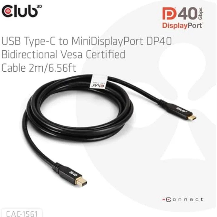 Club 3D CAC-1561 USB Typ C Kabel auf Mini DP 2.1, 2 m, VESA DP40 zertifiziert, M/M, Displayport 2.1 Unterstützung, 8K/4K UHD Auflösung, biologisch abbaubar - Blau – Bild 3
