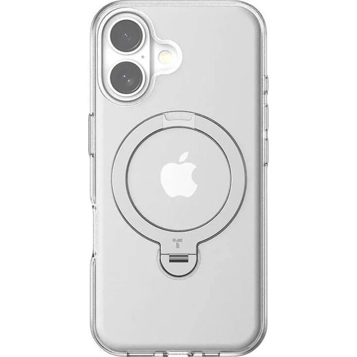 Torras UPRO Ostand Spin, Smartphone Hülle für Apple iPhone 16 Plus, transparent mit 360° drehbarem Ständer und 12 ft Fallschutz