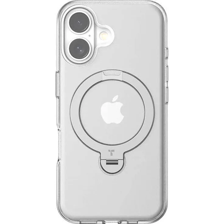 Torras UPRO Ostand Spin, Smartphone Hülle für Apple iPhone 16 Plus, transparent mit 360° drehbarem Ständer und 12 ft Fallschutz
