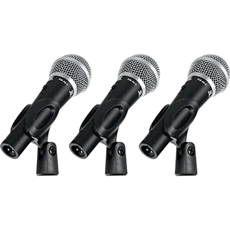Pronomic DM-58-C Vocal Mikrofon 3er Set im Koffer - 3 dynamische Mikrofone mit Nieren-Charakteristik - Elastisch gelagerte Kapsel - Ein-/Aus-Schalter - Mikrofonklemmen - Koffer - Schwarz – Bild 2