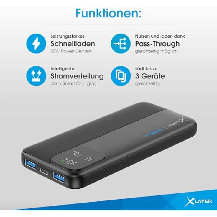 XLayer Rapid Power Bank 10.000mAh, Schnellladegerät mit USB C Input, universell kompatibel für iPhone 16/15/14/13/12 Pro Max, Samsung S25/S24, iPad, Xiaomi – Bild 5