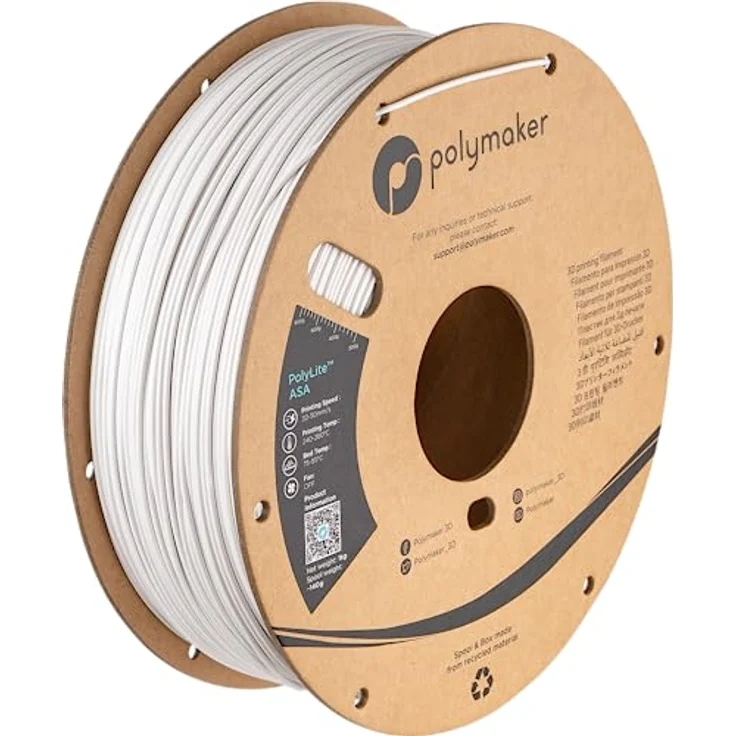 Polymaker PolyLite ASA Weiß, 3D-Druckmaterial mit UV-Beständigkeit, 1.75mm, 1kg – Bild 1