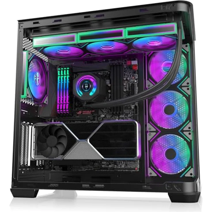 RAIJINTEK ATREUS BT4 Mid-Tower E-ATX PC-Gehäuse, gebogene Glasfront, 4 x 120 mm Infinity Mirror ARGB Lüfter, hoher Luftstrom, vertikale und horizontale GPU-Unterstützung – Bild 5