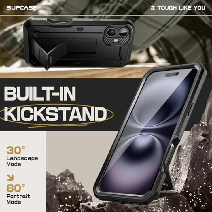 SupCase iPhone 16 Hülle 6.1” [Unicorn Beetle Pro] Outdoor Handyhülle 360 Grad Case Bumper Schutzhülle Cover mit Displayschutz, Ständer und Gürtelclip - Schwarz – Bild 4