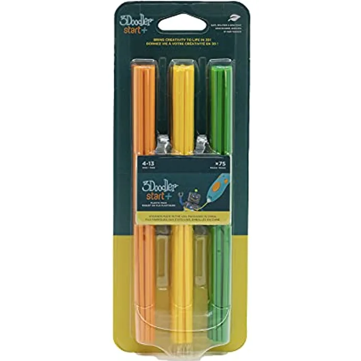 3Doodler Start Plastic Blister Pack, 75 Stränge in Orange, Gelb und Grün, 620 ft extrudiertes Filament, für 3D-Stifte ab 6 Jahren, Collection 2