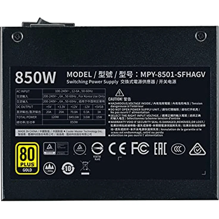 Cooler Master V850 SFX Gold, 850 Watt SFX-Netzteil (EU-Stecker), 80 PLUS Gold, modulares SFF/Mini ITX PC-Netzteil, semi-passiver leiser hydrodynamischer 92mm FDB-Lüfter, SFX-ATX Adapter – Bild 3