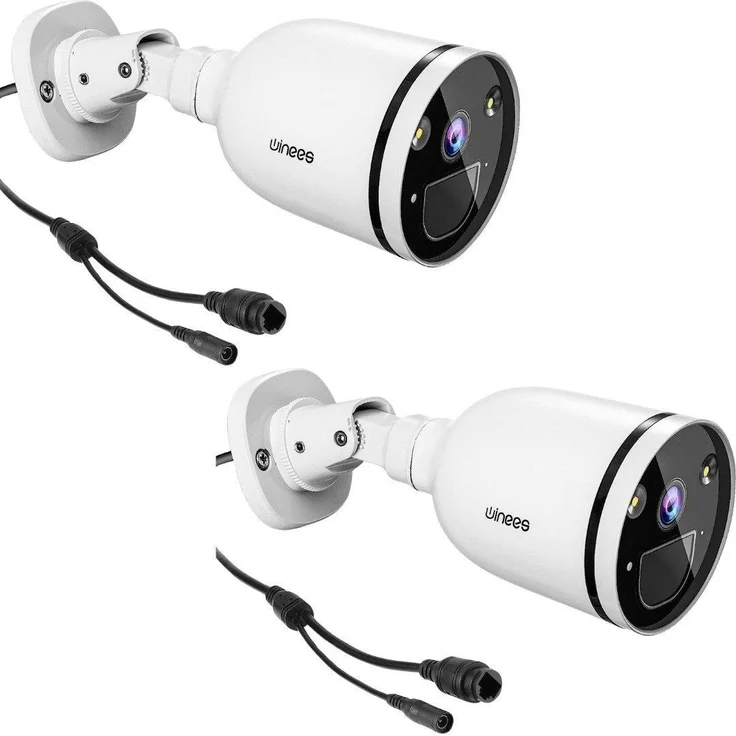 Winees Außen-Sicherheitskamera 2.4/5GHz 4MP 2K WLAN, intelligente Erkennung, Nachtsicht, wetterfest, mit Spotlight, 2-tlg.