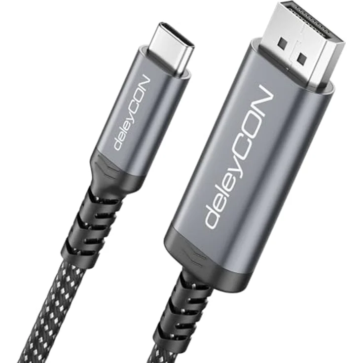 deleyCON 2m USB-C auf DisplayPort Kabel, 4K@60Hz und 2K@165Hz, mit Nylonkabel und Knickschutz, kompatibel mit iPhone 17/16/15, MacBook, iPad Pro/Air, Galaxy S25/S24 – Bild 1