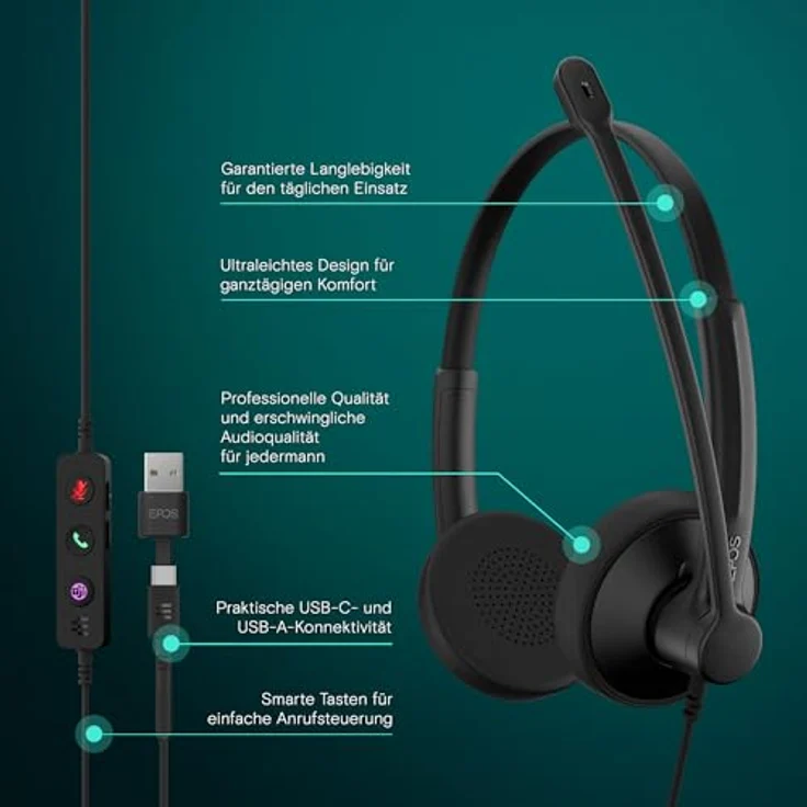 EPOS IMPACT 100 MS, On Ear Headset kabelgebunden, Stereo, Schwarz, Noise Cancelling, Mikrofon-Stummschaltung – Bild 2
