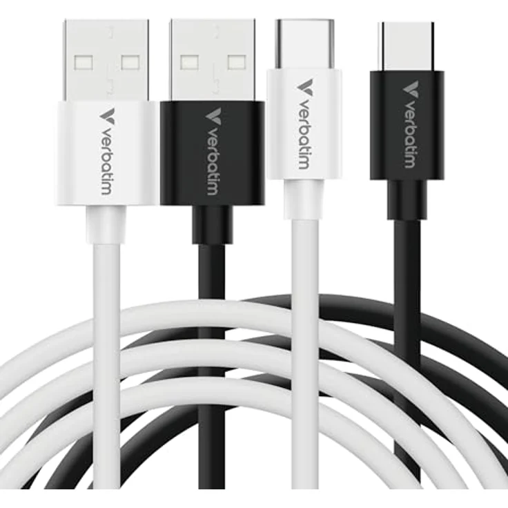 Verbatim 32393 Essentials USB-Kabel-Set, 2er Pack, 1 m, USB A auf USB C, 480 Mbit/s, Schwarz, Weiß – Bild 1