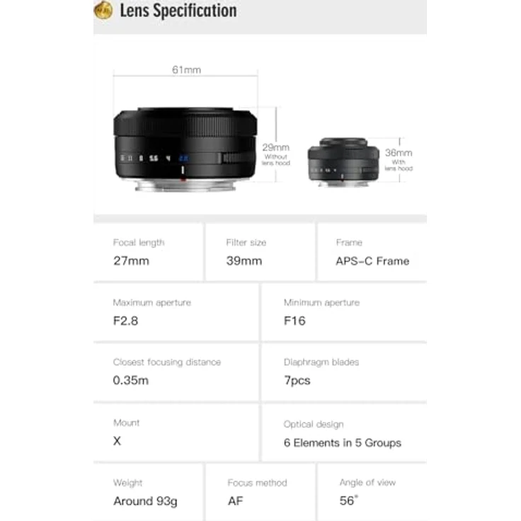 TTArtisan 27mm f2.8 Autofokus Objektiv für Fuji X Mount, Silber inkl. TTArtisan Mini LED Light, kompakt mit Bokeh-Effekt und unabhängiger Blende – Bild 3