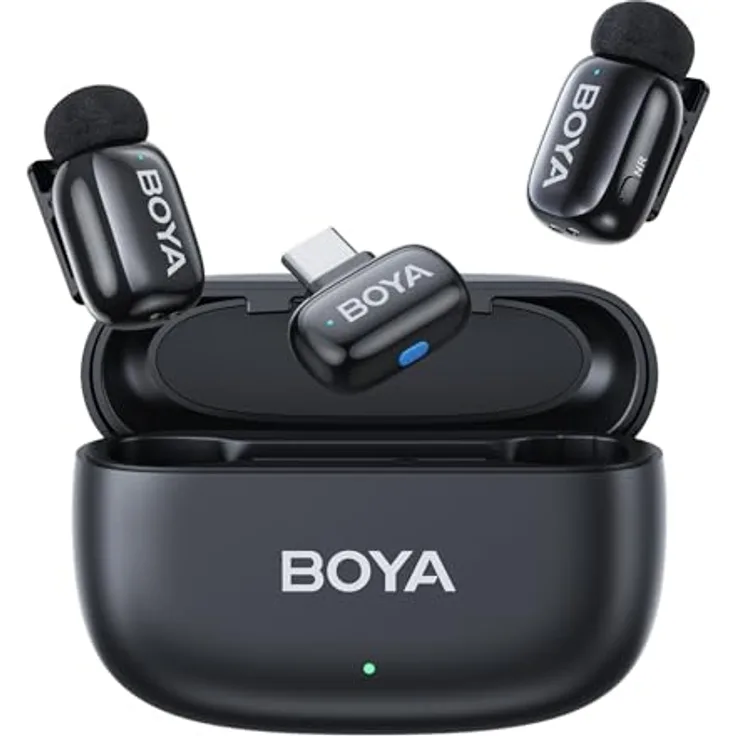 Boya Boyamini USB-C Mini Mikrofon Handy Kabellos, Lavalier Mikrofon mit Geräuschunterdrückung, 48kHz/16-Bit-Audioformat, Göttin/Onkel/Original-Stimme, 100m Reichweite, 30 Stunden Batterielebensdauer