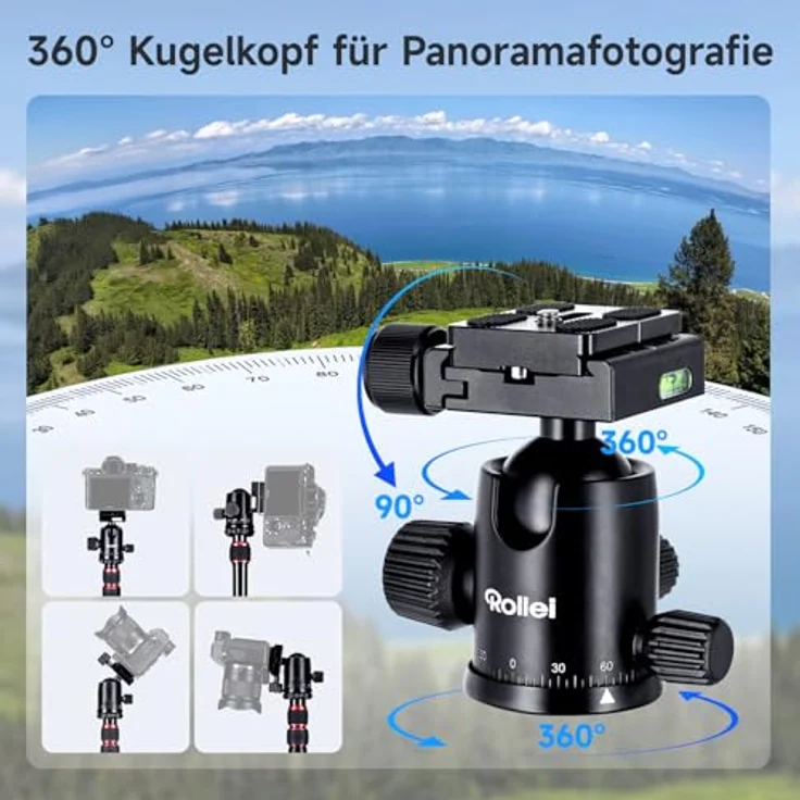 Rollei Compact Traveler No.2 XL, Foto Stativ aus Aluminium mit 213 cm Höhe, 360° Kugelkopf und Einbeinstativ-Funktion, leicht und tragbar – Bild 2