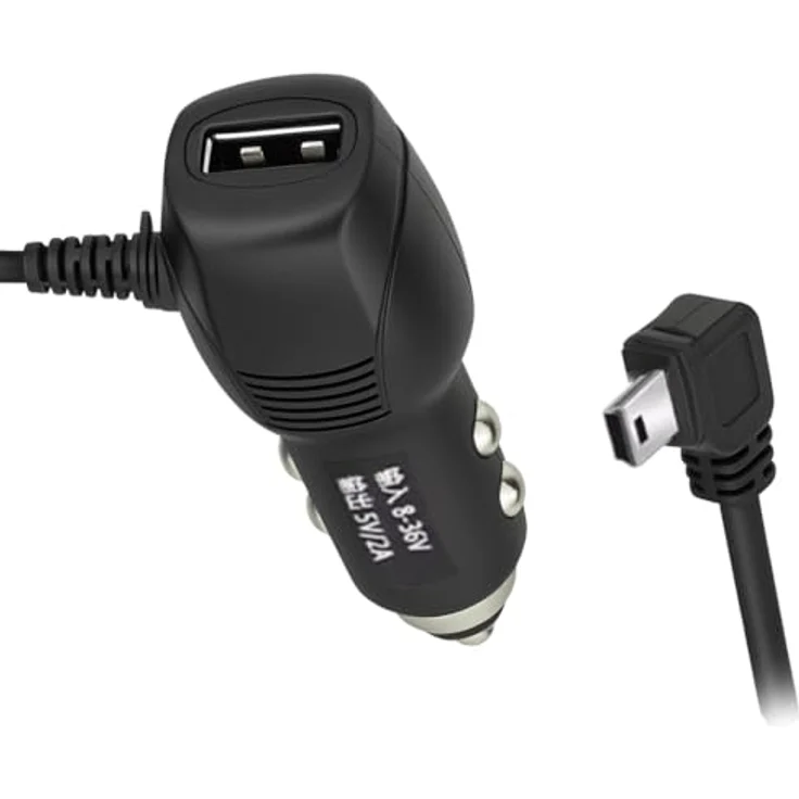 Bolwins G63C KFZ Auto Ladegerät Adapter Kabel 3,5 m – USB & Mini-USB 90° Links Winkelstecker – ideal für Mobiltelefone und Navigationsgeräte, schwarz – Bild 4