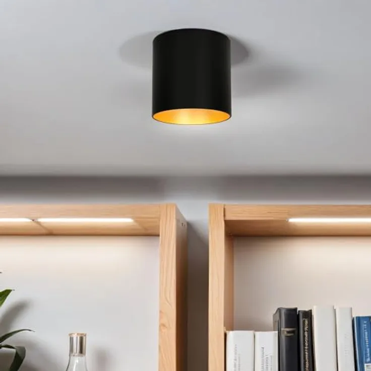 Licht-Erlebnisse Aufbaustrahler Schwarz, Gold, Aufbauspot GU10 Deckenlampe H:12,5 cm, Ø12,7 cm - Vielseitige Beleuchtung für Flur, Küche, Wohnzimmer