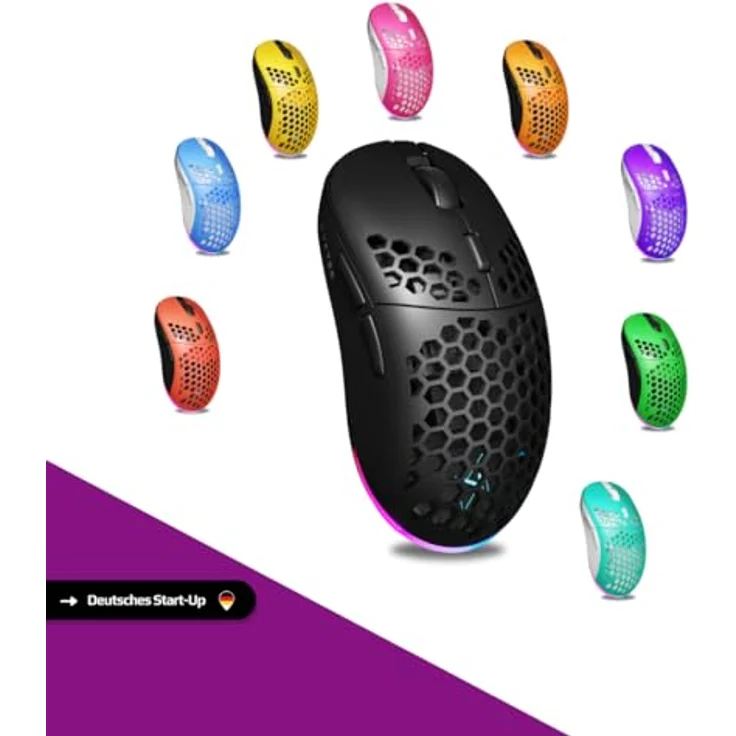 Nyfter NYF22 Wireless Gaming Mouse Ultraleicht 75g mit 400mA 19K DPI, 400 IPS 1000 hz 50h Akkulaufzeit inkl. Zwei wechselbare Cases, Schwarz – Bild 4