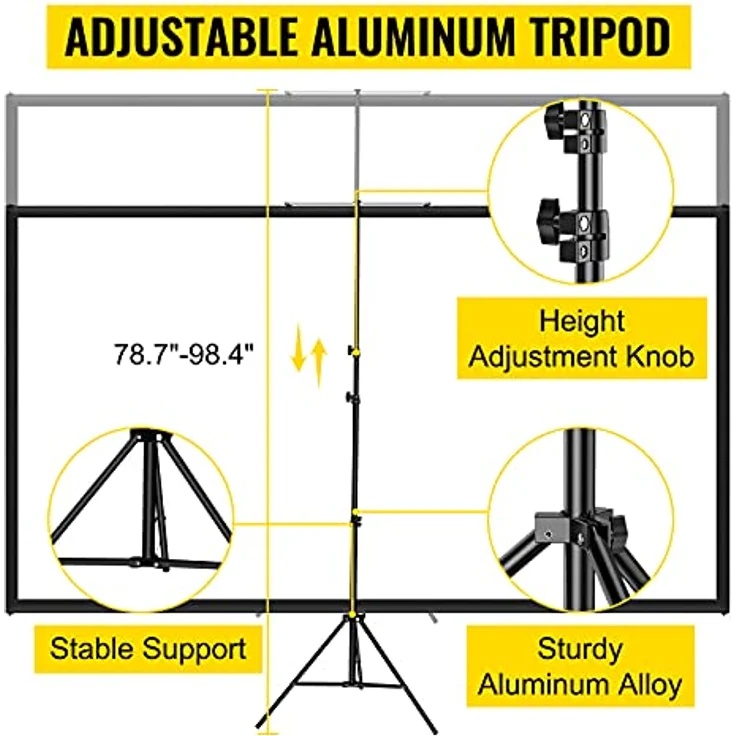 VEVOR 16:9 Beamer Leinwand Stativ 4K HD Rolloleinwand 160 Grad Betrachtungswinkel Projektionsleinwand 244x137cm Präsentationswand 279,4cm Diagonale Stativleinwand für Heimkino Tagungsraum Hochzeiten – Bild 4