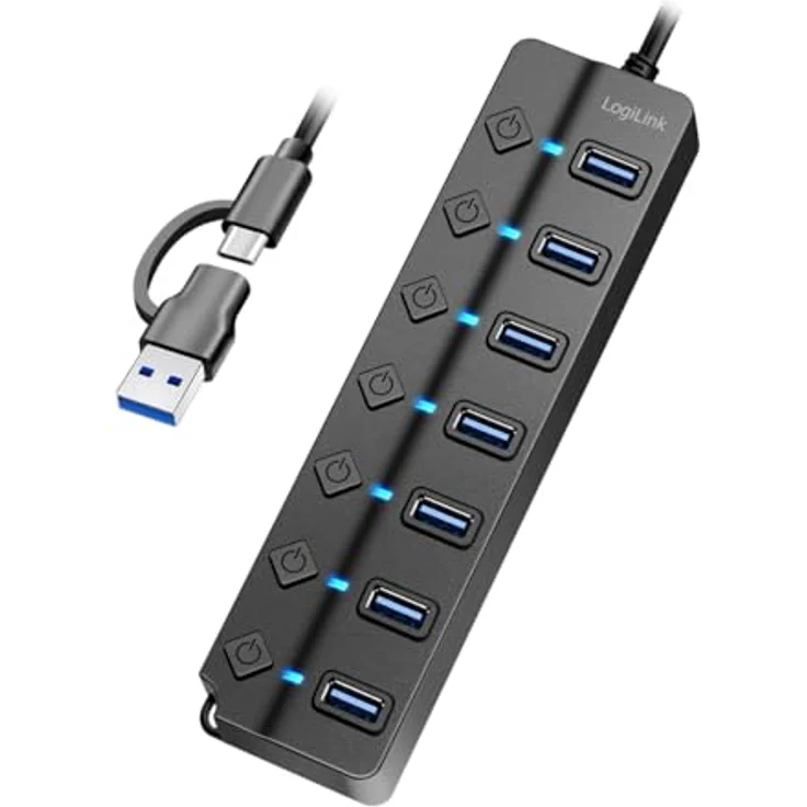 LogiLink UA0420 USB 3.2 Gen1 Hub mit 7-Ports und EIN-/Aus-Schalter (pro Port) – Bild 1