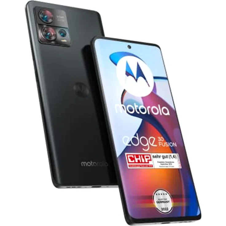 Motorola edge30 fusion Smartphone (6,55"-FHD+-Display, 50-MP-Kamera, 8/128 GB, 4400 mAh, Android 12), Cosmic Grey, inkl. Schutzcover + KFZ-Adapter 