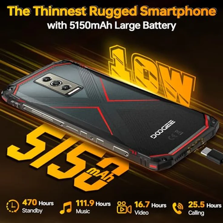 DOOGEE Blade 10 Pro Outdoor Smartphone 2024, 16GB+256GB(2TB), 6.56'' HD+, 50MP+8MP Camera, Baustellenhandy 5150mAh, Rot – Bild 4