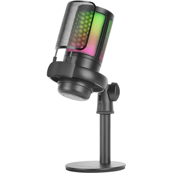 Mars Gaming MMIC-XT, Professionelles 192kHz 24-Bit Studiomikrofon mit Kugelarm, Anti-Shock-Mount, Pop-Filter und ARGB Flow-Beleuchtung, Schwarz – Bild 1