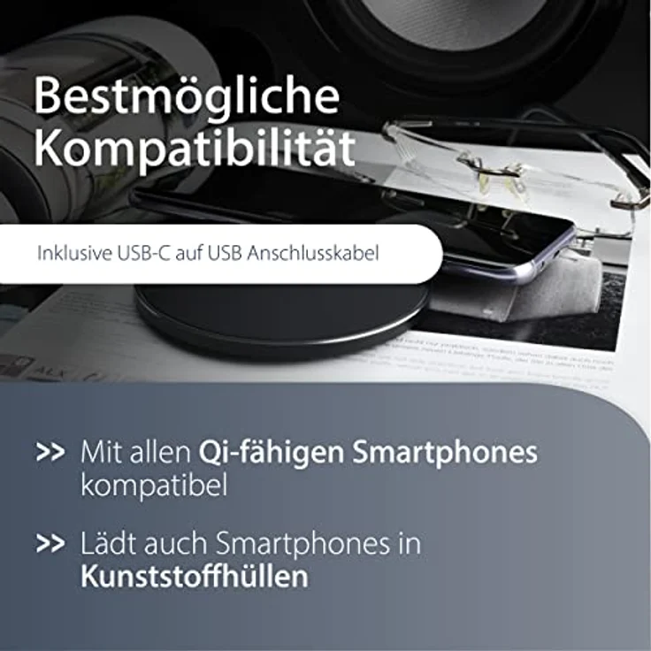 MediaRange Induktive Schnellladestation - Ladepad mit Ladefunktion für kabelloses Laden, 15W Qi Schnellladung, USB Fast Wireless Charger, kompatibel mit iPhone, Samsung – Bild 4