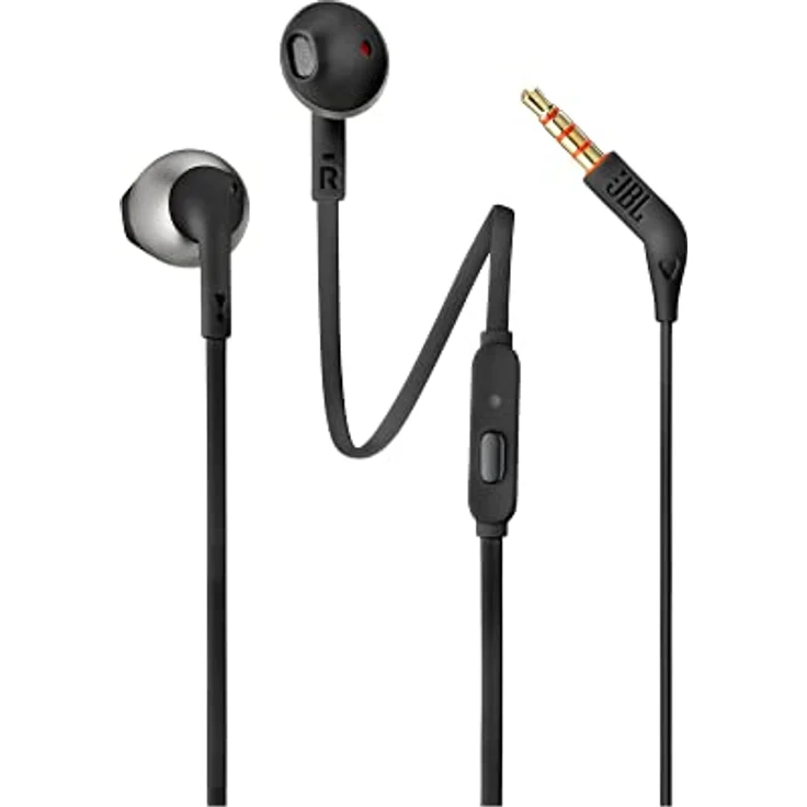 JBL T205, In-Ear-Kopfhörer mit JBL Pure Bass Sound, leicht und bequem mit Eintasten-Fernbedienung, schwarz – Bild 1