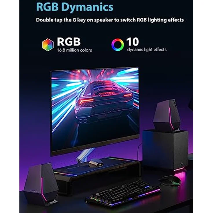 Edifier Hecate G1500 MAX 2.1 Gaming-Lautsprecher-System, 60W mit Subwoofer, RGB-Licht, Bluetooth 5.3 (Schwarz) – Bild 2