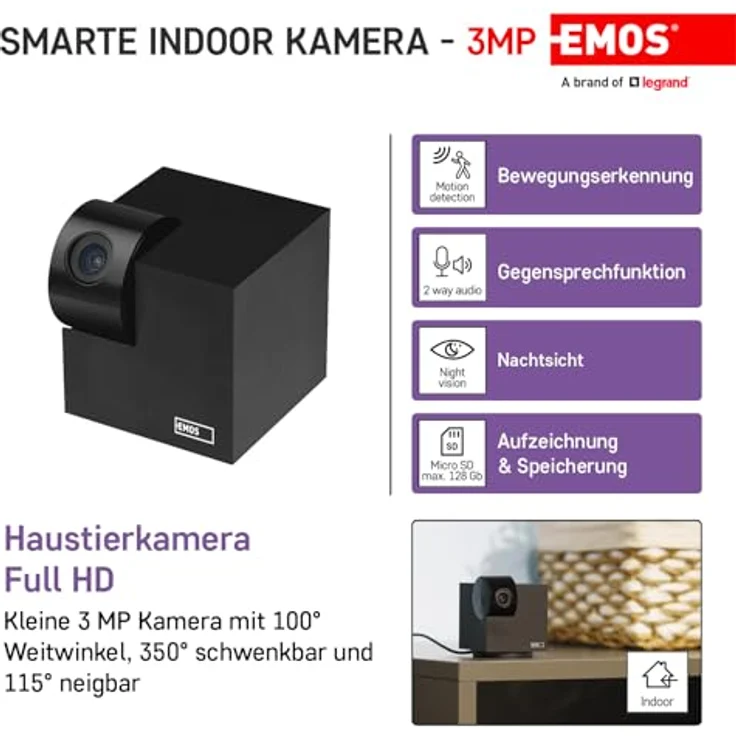 Emos GoSmart Rotierende Überwachungskamera IP-110 CUBE mit WiFi (2304 x 1296 Pixels), Schwarz – Bild 2