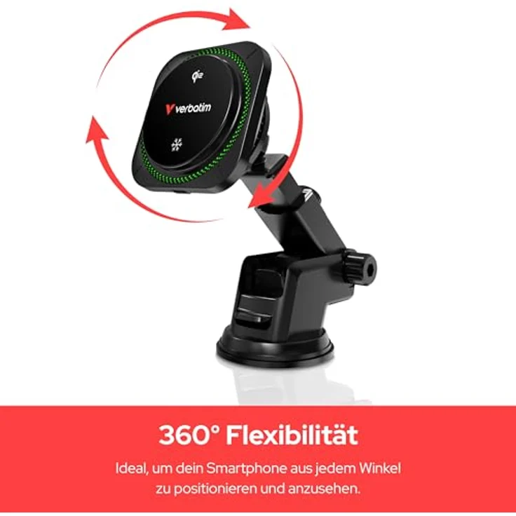 Verbatim Charge´n´Drive Magnetic Wireless Car Charger Qi2 RGB, 15 W Schnellladegerät, schwarz – Bild 4
