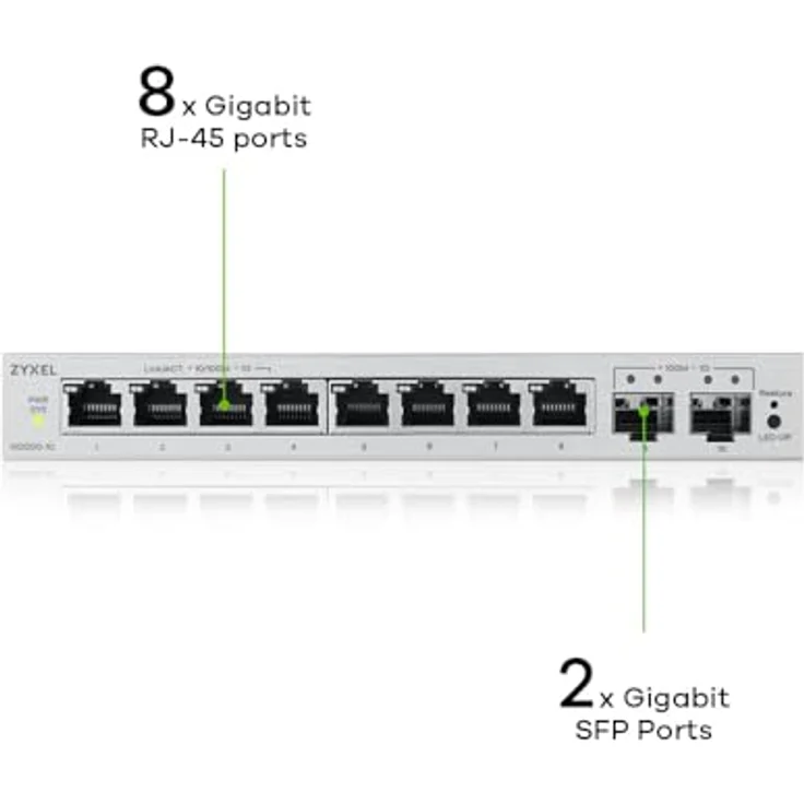Zyxel GS1200-10V3 8-Port Gigabit Switch, smart-managed mit 2xSFP, graue Bauweise, RJ45- und Glasfaseranschlüsse, maximale Portgeschwindigkeit 1000 Mbit/s – Bild 3