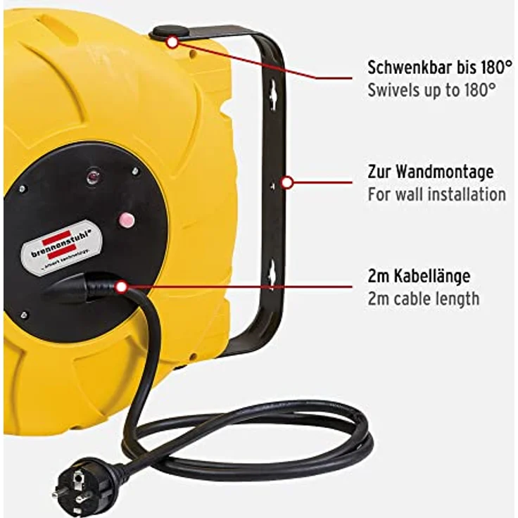 Brennenstuhl Kabeltrommel Automatik IP44 - Automatischer Kabelaufroller für aussen (9+2m Kabel, für Wand- und Deckenmontage, IP44) gelb – Bild 2