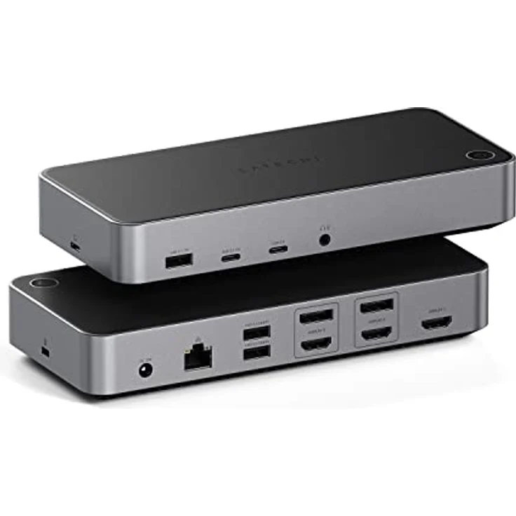 SATECHI Triple 4K Dockingstation, USB-C Dockingstation 13-in-1, mit 100W PD, 2 DisplayPort, 3 HDMI, 4 USB-C, USB-A, Gigabit-Ethernet und Audio-Buchse – Für MacBook und Windows – Bild 1