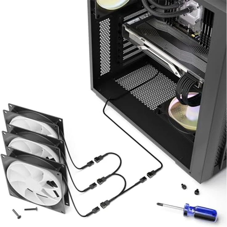 deleyCON 20cm 3-Pin Lüfter Verteilerkabel mit Nylonmantel - Verlängerungskabel für PC Computer Workstation - Schwarz – Bild 2