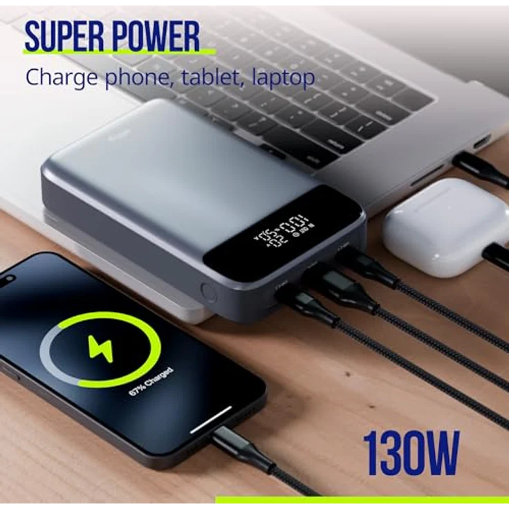 FOREVER Allity Powerbank APB-200 PD QC 130W 19200 mAh Grau - Schnelles Laden für Laptops und Smartphones – Bild 3
