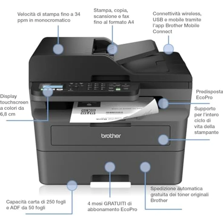 Brother MFC-L2860DWE Multifunktions-Laserdrucker, 34 ppm, Duplexdruck, 6,8 cm Touchscreen-Farbdisplay, WLAN 5 GHz - Schwarz - Preisvergleich – Bild 4