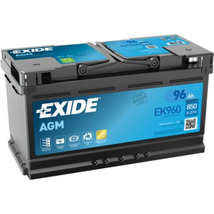 Exide EK960, Start-Stop AGM Autobatterie 12V 96Ah 850A, auslaufsicher und hohe Stromaufnahme