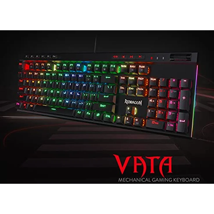 Redragon K580 VATA RGB LED Mechanische Gaming Tastatur mit Hintergrundbeleuchtung 104 Tasten Anti-Ghosting mit Makrotasten und Dedizierten Mediensteuerelementen (Blaue Schalter) – Bild 3