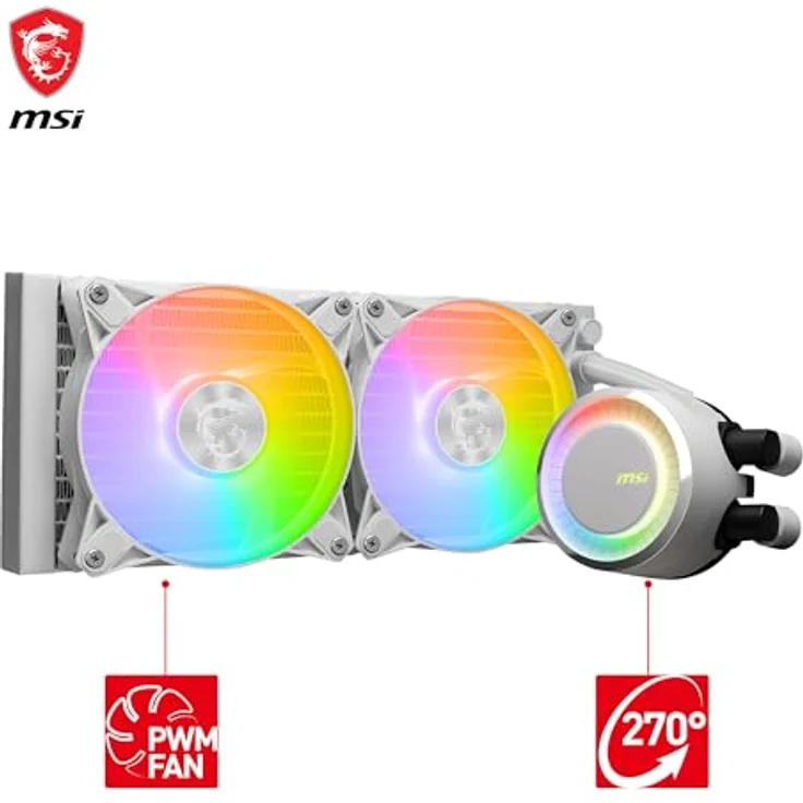 MSI MAG CORELIQUID E240 white AIO CPU-Flüssigkeitskühler - Vergrößerte Kupferkühlplatte, ARGB Blockhead, Zweikammer-Wasserblock, Split-Flow Radiator, Mystic Light - AMD & Intel Kompatibel – Bild 2
