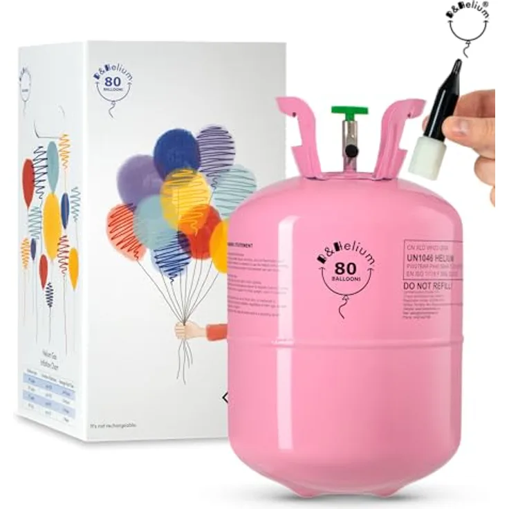 B&Helium Rosa Heliumflasche für 80 Ballons, inklusive Füllventil – Ideal für Partydekoration, Geburtstage und Hochzeiten